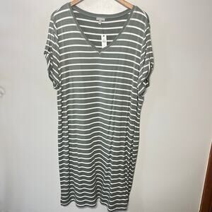 Talbots Dress NWT Green White Striped Knit Travel Vacation Comfy Casual Beach 2X
